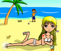 Аниме момиче на плажа